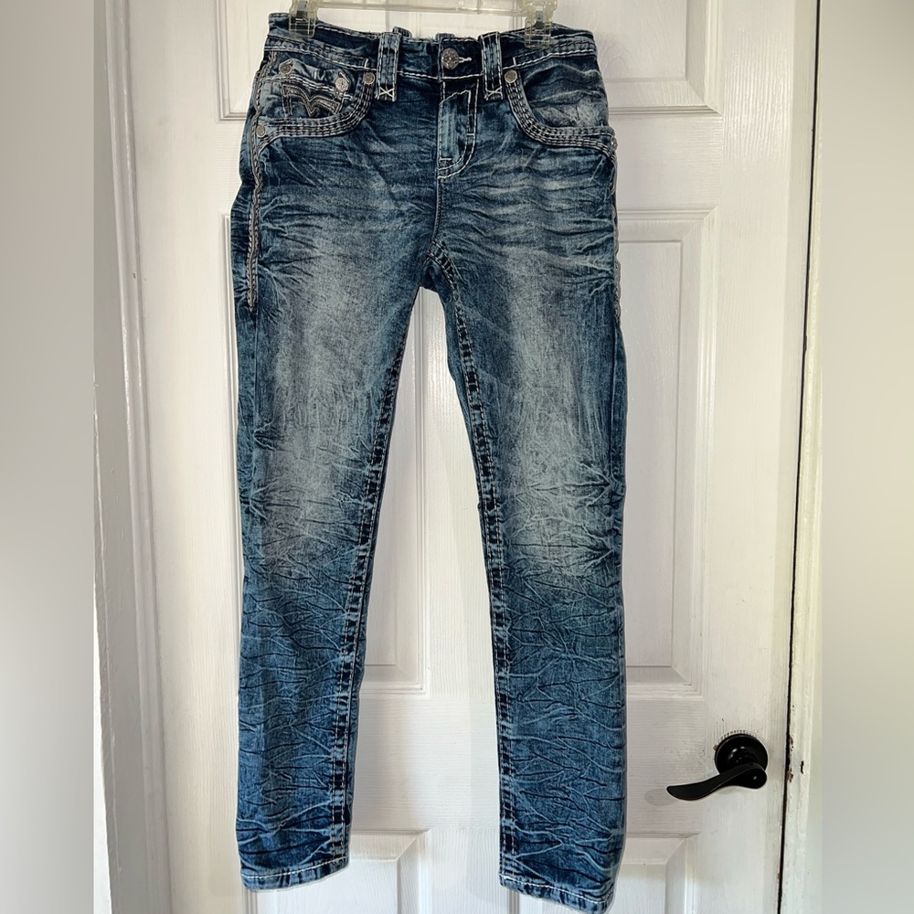 Rock Revival Mens Tate Alt Straight Size 30 Distressed Denim Jeans